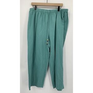 Hot Cotton Pants Womens 1X Green Wide Leg Crop Linen Cotton Boho Made USA